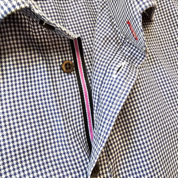 Boswell & Sons Shirtmakers Body Cut Cotton Dress Shirt Blue Houndstooth 17.5 /44 - Picture 3 of 9